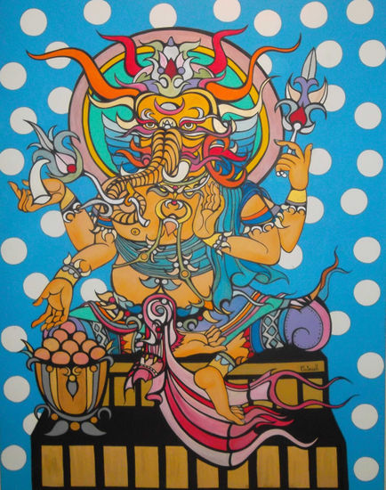 Ganesha Acrylic Canvas Figure Painting