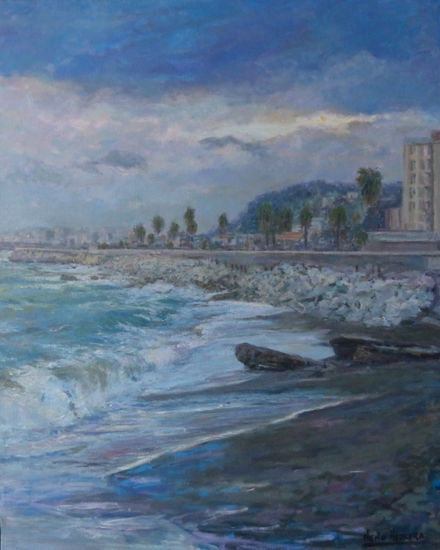 El viento y el mar. Óleo Lienzo Marina