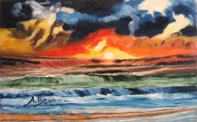 Atardecer en Bares Oil Canvas Marine Painting