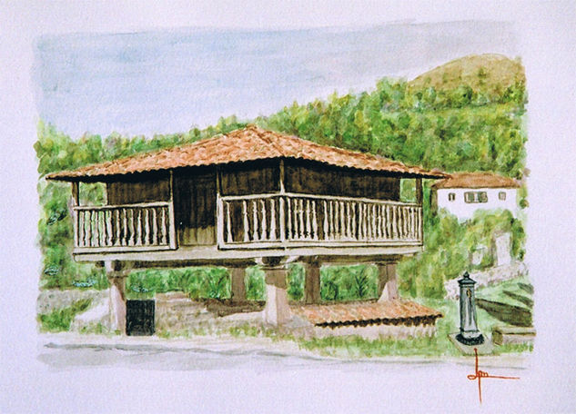 Orreo asturiano Acuarela Papel Paisaje