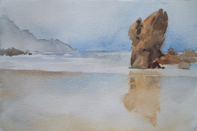 Playa de Aguilar - Muros de Nalón- Asturias Acuarela Papel Marina