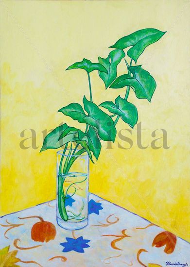 Vaso con Planta Oil Card Still Life Paintings