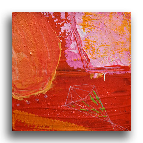 Pintura Abstracta en Acrílico sobre Lienzo, Cromoterapia (naranja, rojo, rosa, verde) Acrílico Lienzo Otros