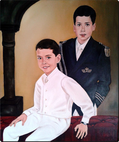 Hermanos Comunión Óleo Lienzo Retrato