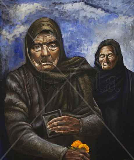 Viudas de migrantes II Oil Textile Figure Painting