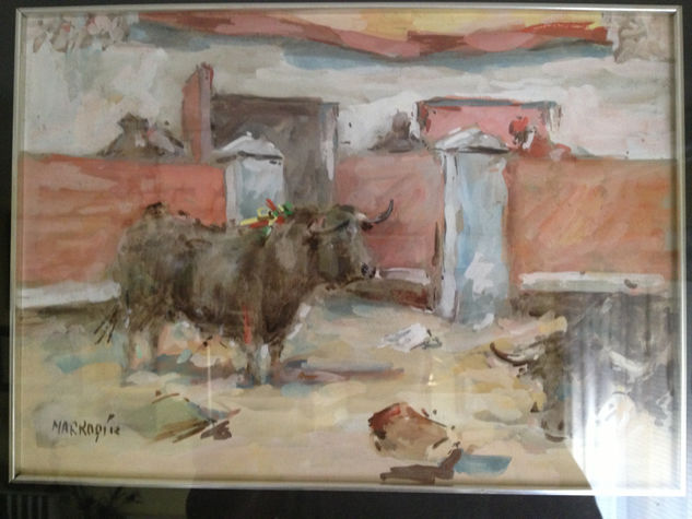 Toros en plaza Watercolour Others Animals