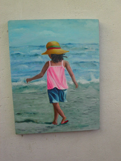 en la playa Oil Textile Figure Painting