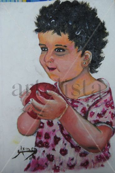 Nena comendo tomates Oil Canvas Portrait