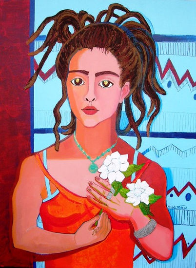 TWO GARDENIAS FOR YOU, 2006 Acrylic Textile Portrait