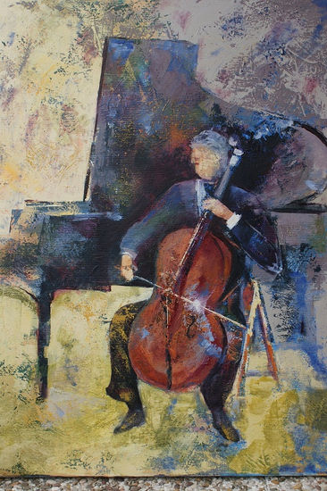 El Violonchelista Mixed media Canvas Figure Painting