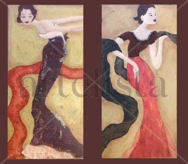 MUJERES CON FOULARD Acrylic Canvas Figure Painting