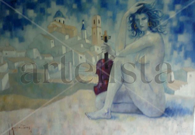 La Violinista. Oil Canvas Figure Painting