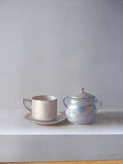 AZUCARERO Y TAZA Oil Panel Still Life Paintings