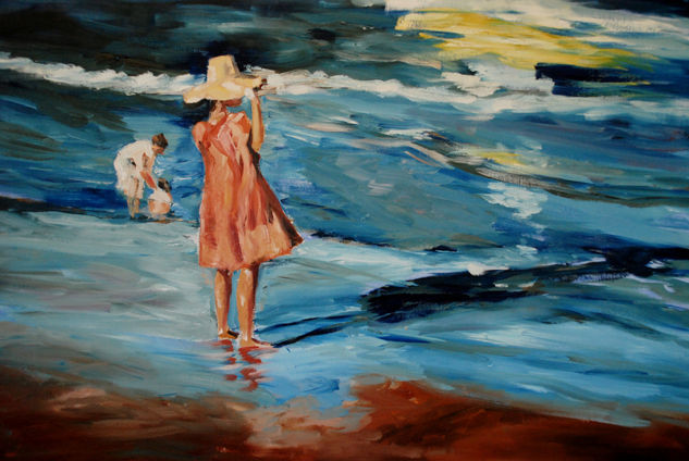 En la playa Oil Others Marine Painting