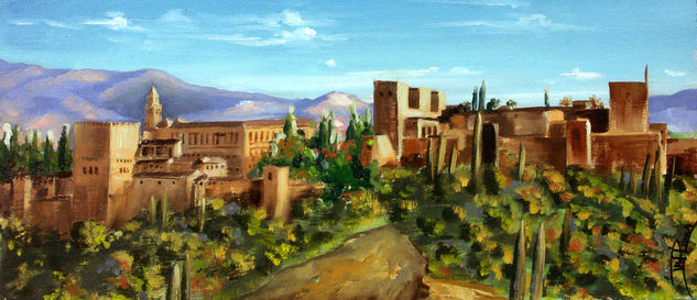 Alhambra de Granada Oil Panel Landscaping