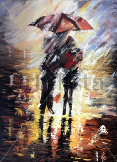 Pareja bajo la lluvia Oil Canvas Others