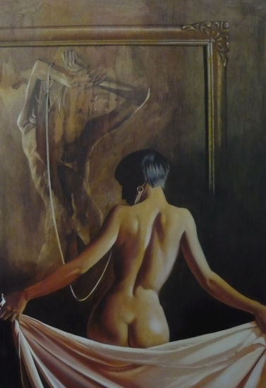 El hilo de plata Oil Panel Nude Paintings