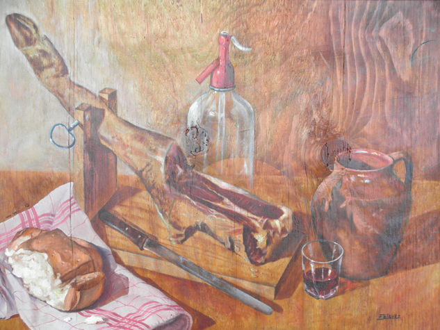 el jamón Óleo Tabla Bodegones