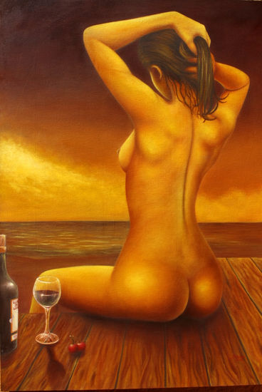 Desnudo con Vino Oil Canvas Nude Paintings