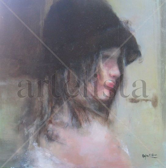 Jimena con sombrero Oil Panel Portrait