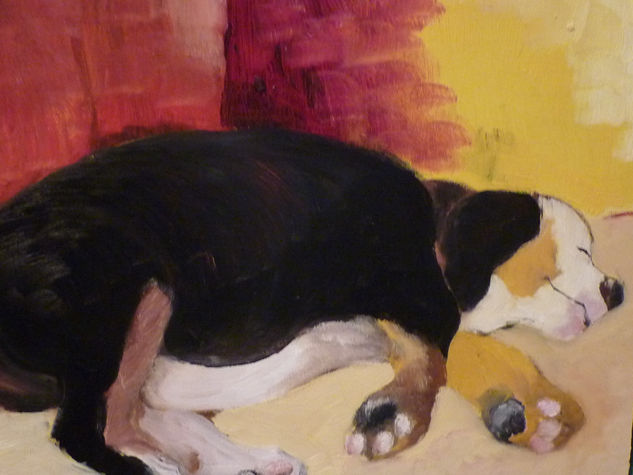 Cachorro tomando la ciesta Oil Panel Animals