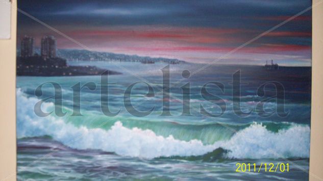 Atardecer Valparaiso Oil Canvas Marine Painting