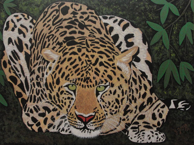 leopardo al asecho Acrylic Canvas Animals