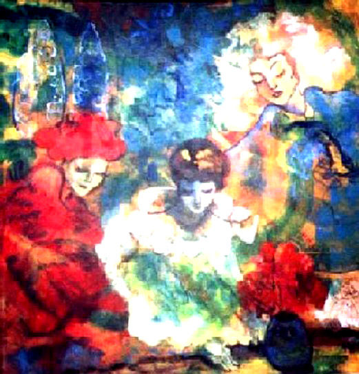 TRES MUJERES Mixed media Textile Figure Painting