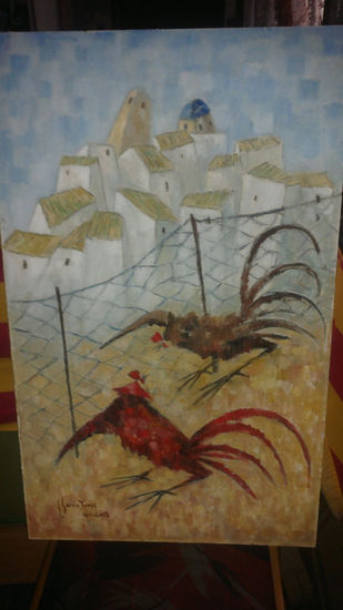 LOS GALLOS Oil Canvas Animals