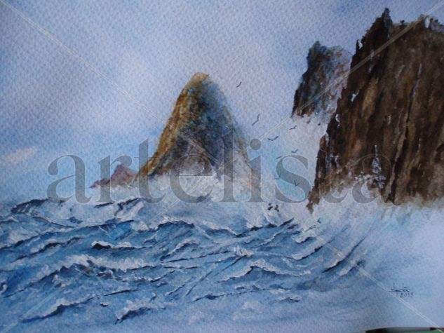 oleaje en Galicia Watercolour Card Marine Painting