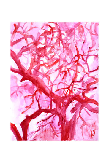 arbol rojo Acuarela Papel Paisaje