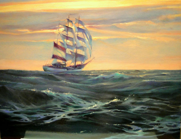 Navegando por el Polo Sur. Oil Canvas Marine Painting