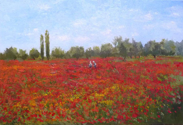 Paseando entre las flores en primavera. Oil Canvas Landscaping