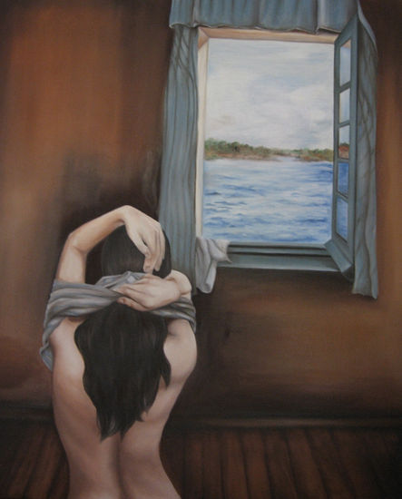 Gala en la ventana Oil Canvas Figure Painting