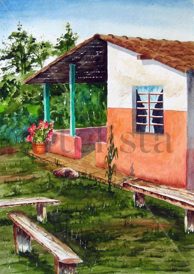 Casa campesina Acuarela Papel Paisaje