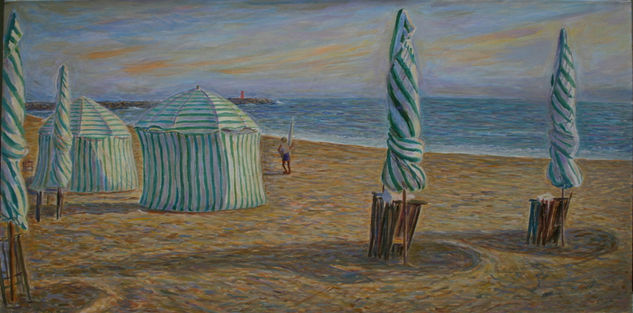 Parasoles, playa de Figueira da foz, 2013 Óleo Lienzo Marina