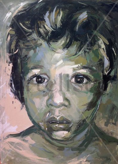 Niño en verde Oil Canvas Portrait