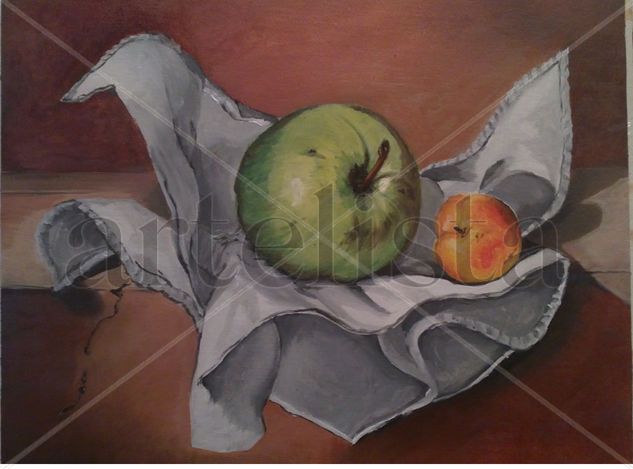 manzana y albaricoque Oil Panel Still Life Paintings