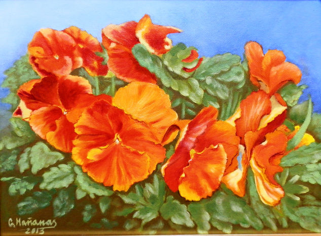 Pensamientos naranja. Oil Canvas Floral Painting