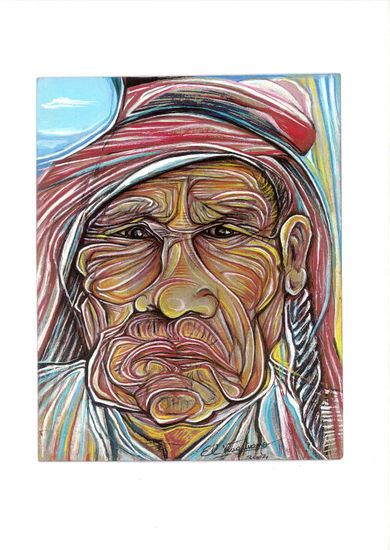 Cacique Mapuche Gouache Paper Portrait