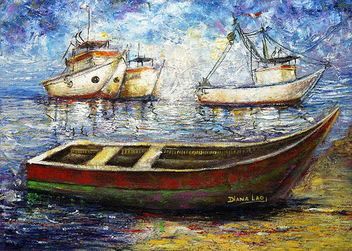 Atardecer en Paita Oil Canvas Marine Painting