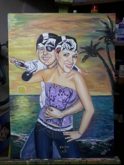 pareja de piratas Oil Canvas Portrait