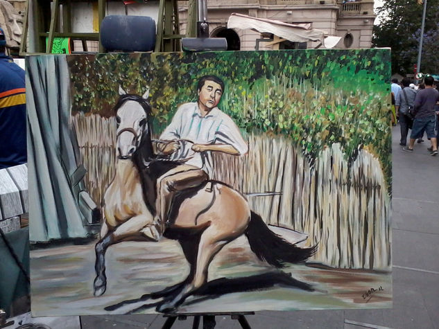 hombre a caballo Oil Canvas Portrait