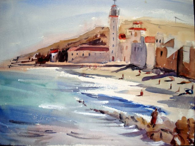 candelaria y playa Watercolour Paper Marine Painting