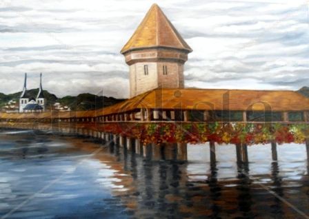 PUENTE DE LA CAPILLA. LUCERNA. SUIZA Óleo Lienzo Paisaje