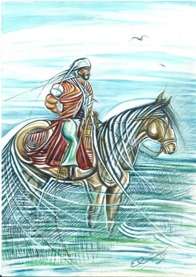 Gaucho a la Espera Mixed media Paper Figure Painting