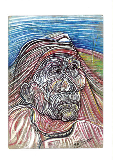 Indio Cacique Araucano Mixed media Paper Figure Painting