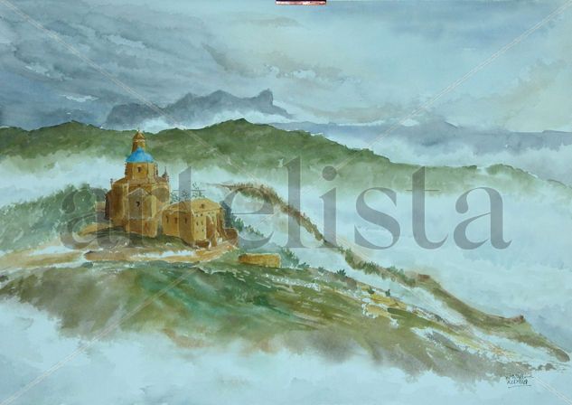 Basílica de San Gregorio, Sorlada, Navarra, Watercolour Paper Landscaping