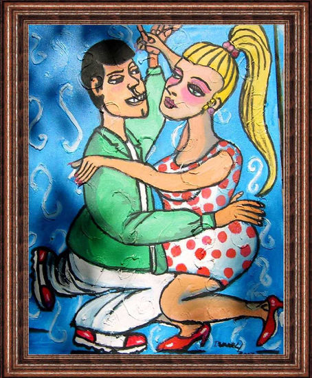 Los Jovenes Bailan Oil Canvas Figure Painting