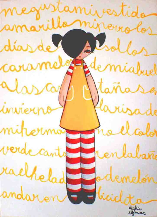 Nena vestido amarillo y medias a rayas